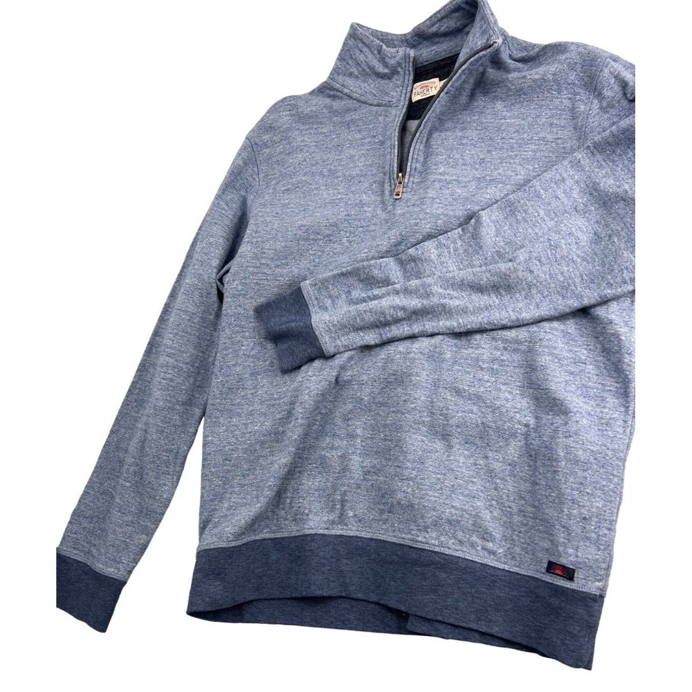 Faherty Men Sweater Organic Cotton Blend 1/4 Zip Pullover Heather Blue Large L